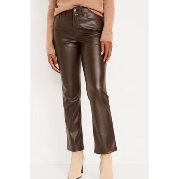 Old Navy high rise bootcut brown faux leather pants 0 - Picture 1 of 14
